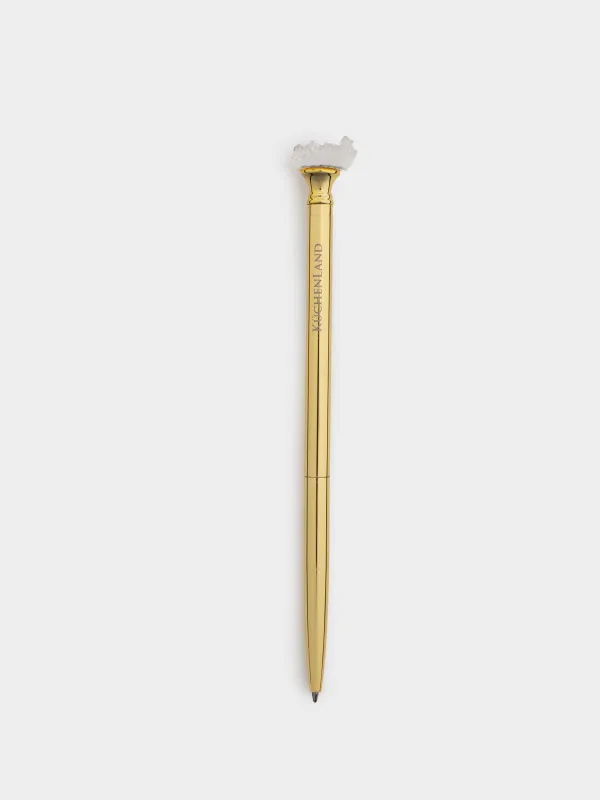 Шарикті қалам, 16 см, пішіні бар, металл, алтын, Күміс кристалл, Draw figure, image-0