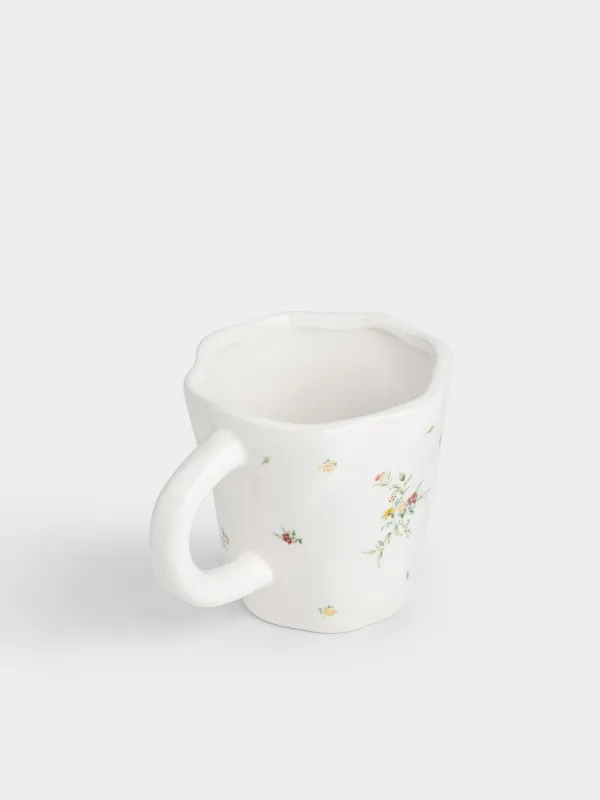 Кружка, 540 мл, керамика D, молочная, Цветы, El flower, image-1