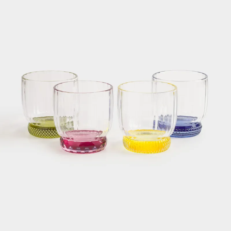 Стақан, 9 см, 280 мл, 4 дана, шыны, түрлі-түсті микс, Mirabello color