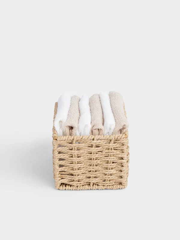 Сүлгі, 30х30 см, 6 дана, садақпен себетте, мақта, бежевый / ақ, Basket towel, image-0