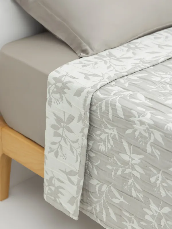 Төсек жапқыш, 220х240 см, сырылған, жаккард, сұр, Жапырақтар, Stitch jacquard, image-3