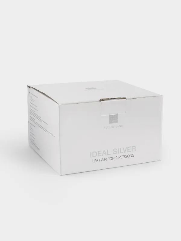 Шай жұбы, 2 тұлға, 4 зат, 250 мл, F фарфоры, ақ, Ideal silver, image-6
