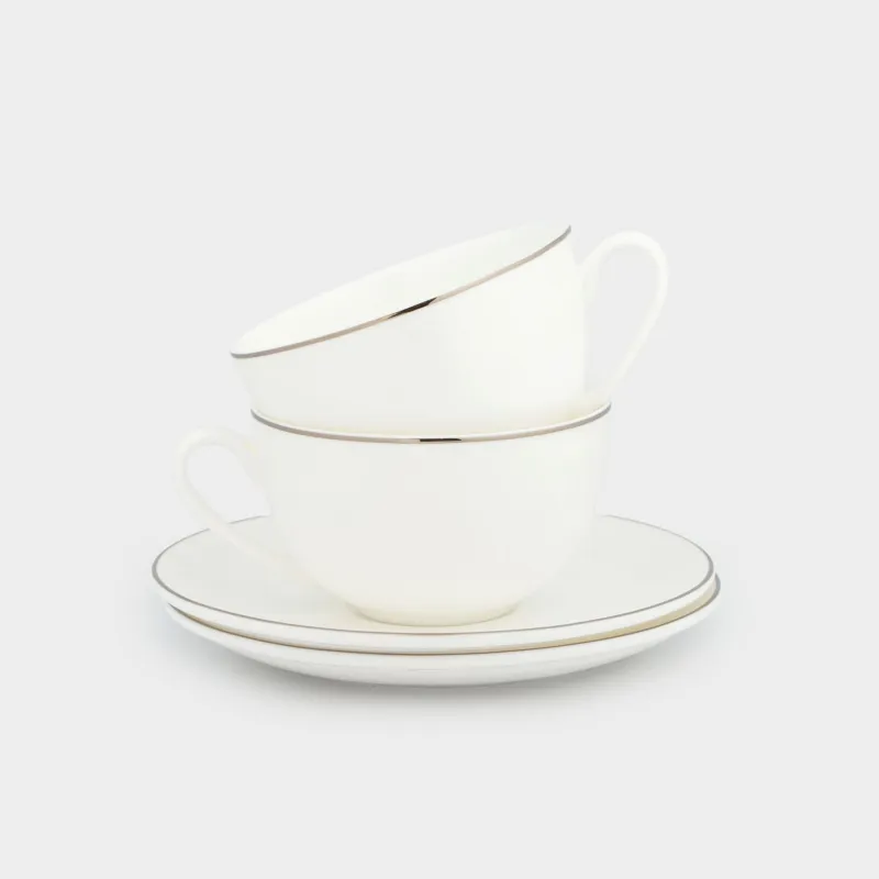 Шай жұбы, 2 тұлға, 4 зат, 250 мл, фарфор F, Pearl-platinum