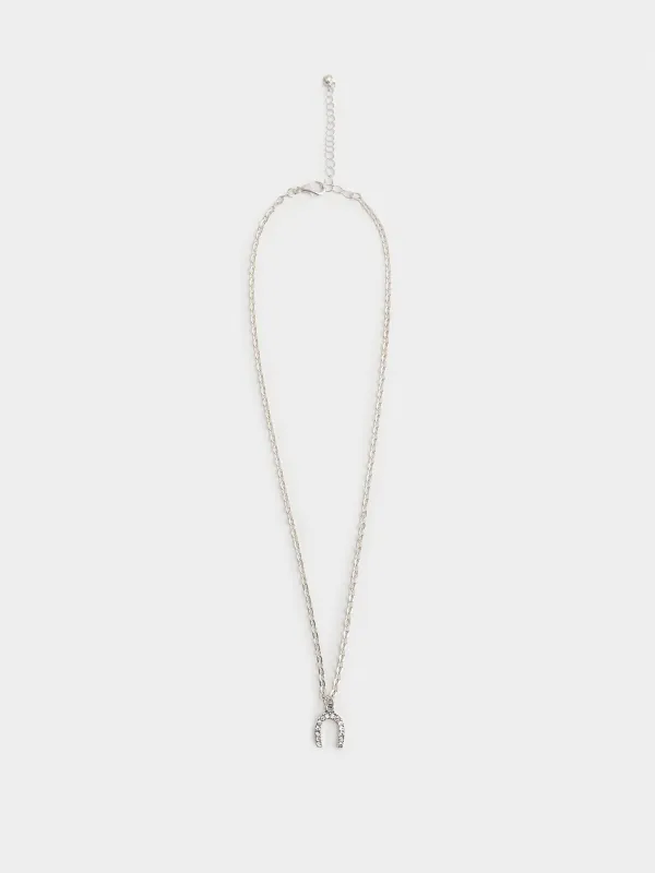 Шынжыр, 40 см, аспасы бар, металл/страздар, күміс түстес, Таға, Jewelry horse, image-0