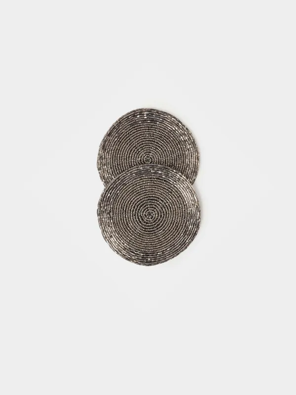 Шыныаяқ асты түпқойма, 10 см, 2 дана, бисер, дөңгелек, қою сұр, Shiny beads, image-0