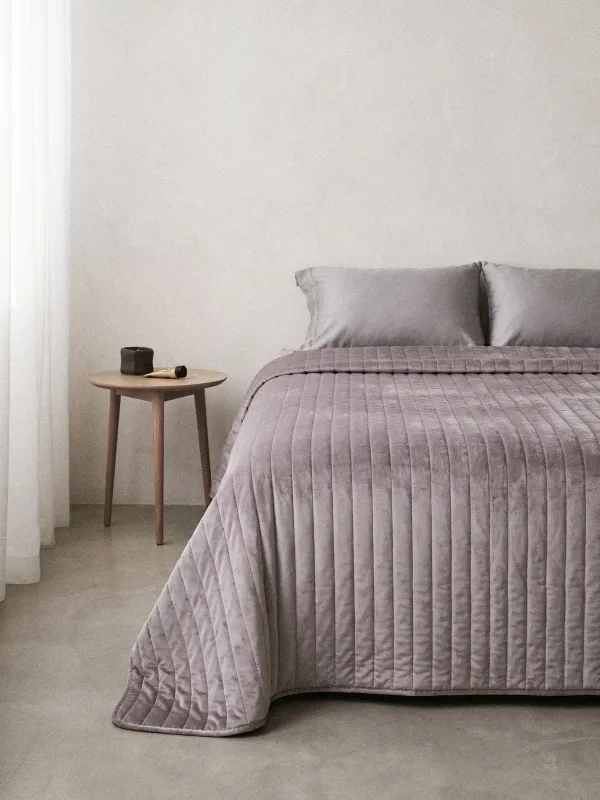 Төсек жапқыш, 220х240 см, сырылған, барқыт/микрофибра, сұр, Stitch velvet, image-0