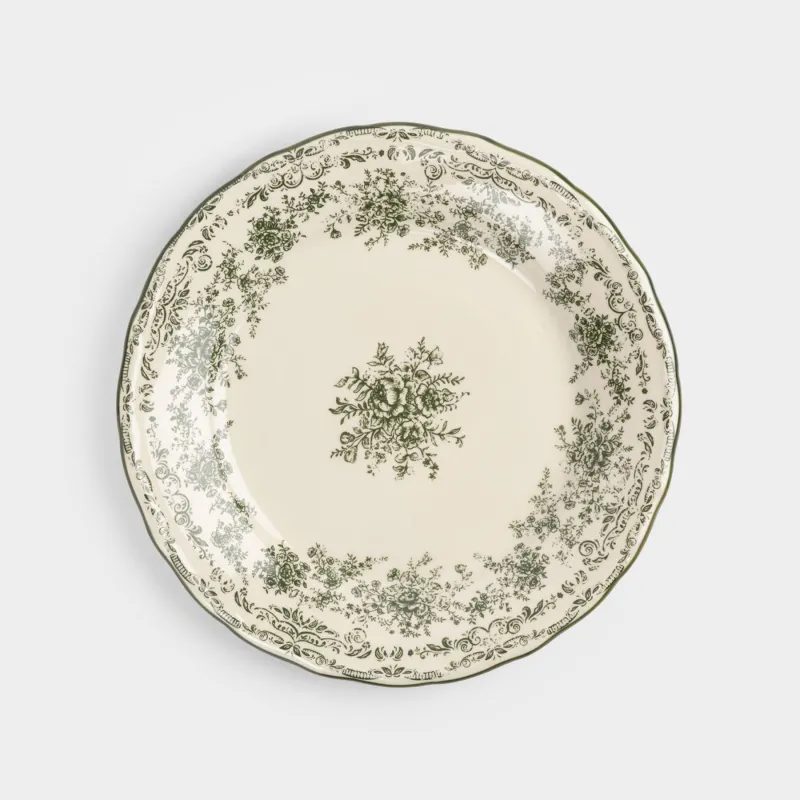 Түскі ас тәрелкесі, 28 см, фарфор Р, сүт түстес, Жасыл гүлдер, Green lace