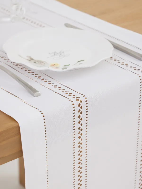 Үстел төсеніші, 40х160 см, полиэстер, ақ, Hemstitch, image-5