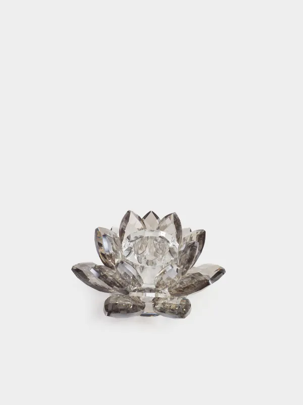 Шам ұстағыш, 11 см, жіңішке шамға арналған, шыны, сұр, Гүл, Crystal flower, image-1