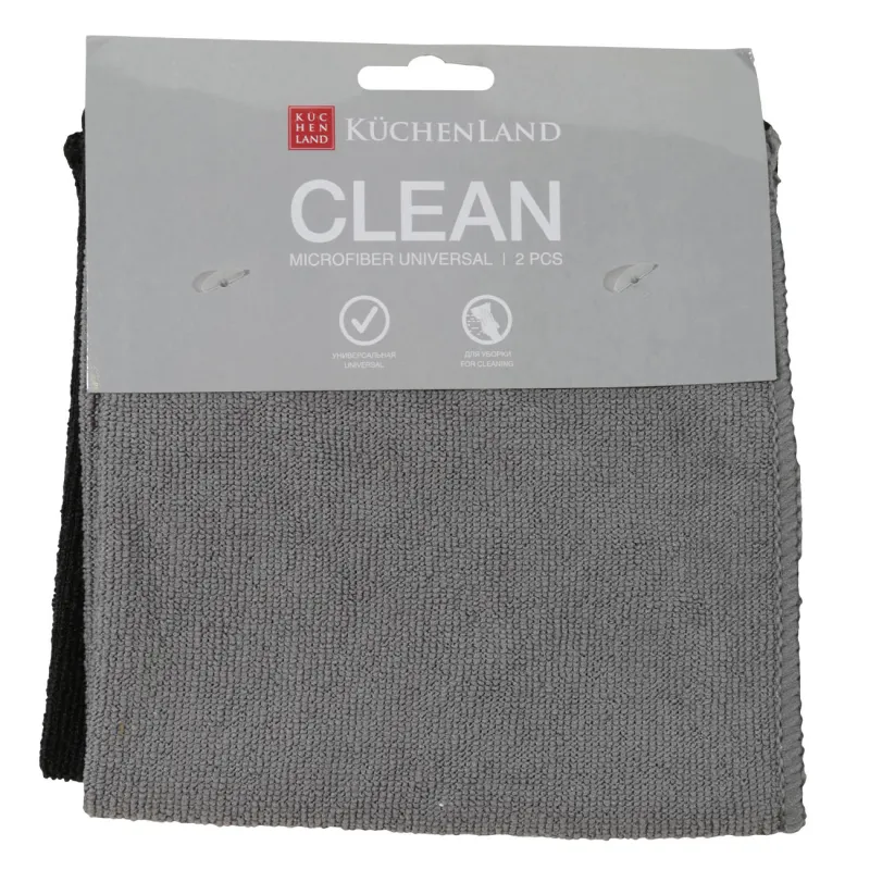 Әмбебап шүберек, 30х30 см, 2 дана, микрофибра, қара / сұр, Clean, image-0