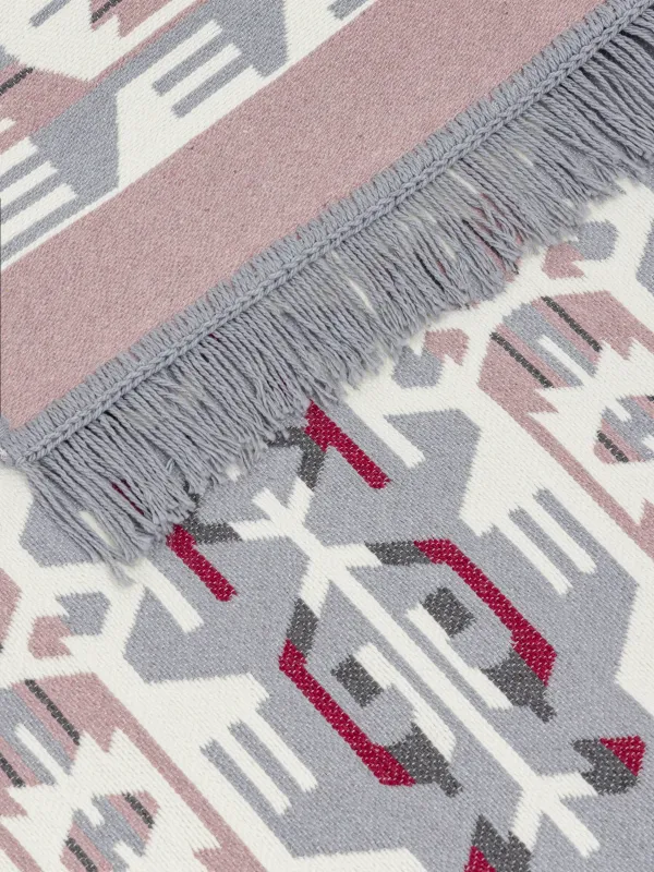 Кілемше, 80х150 см, екі жақты, шашақты, акрил, ақ-сұр, өрнек, Carpet, image-3