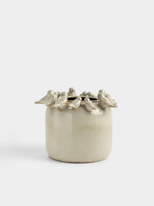 Гүл вазасы, 16 см, сәндік, фарфор Р, сүт түстес, Құстар, Birds milk, image-0