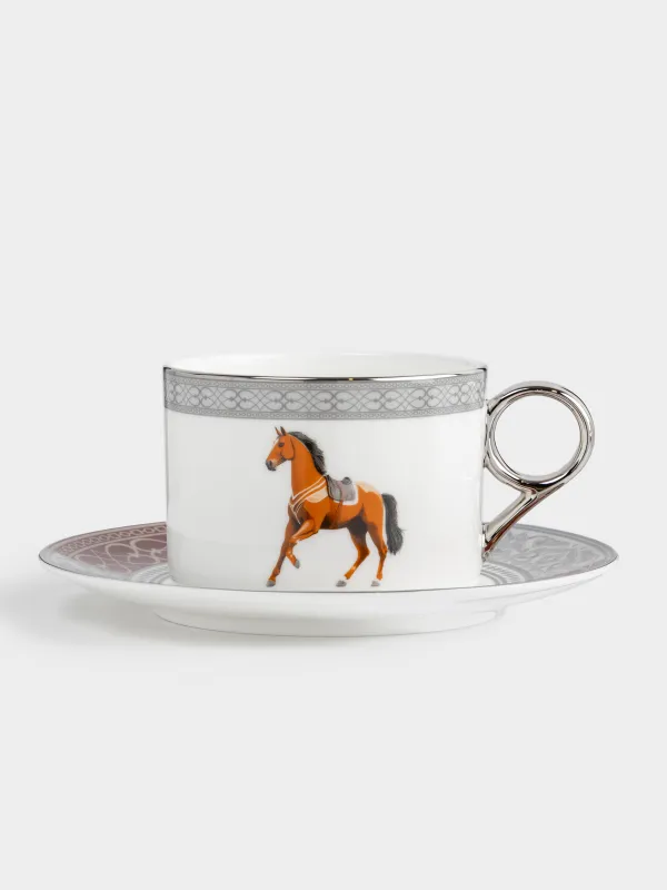 Пара чайная, 290 мл, с серебристым кантом, Лошадь, Breton horse, image-0