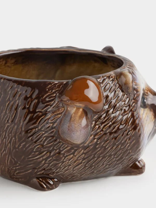 Конфетница, 18х10 см, 1 л, керамика K, коричневая, Еж с листом и грибом, Hedgehog, image-2