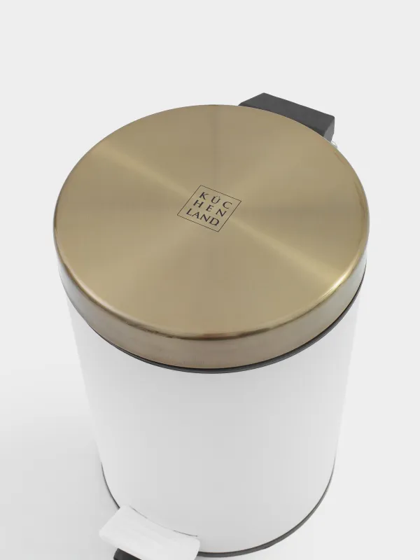 Қоқыс шелегі, 3 л, педальмен, металл, ақ-алтын, Freya, image-2