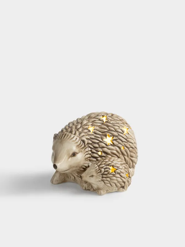 Статуэтка с подсветкой, 15 см, керамика D, серо-коричневая, Ежи, Hedgehog, image-0