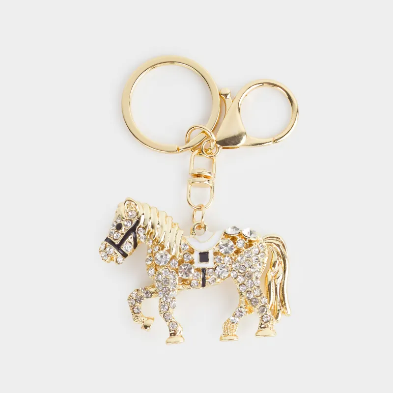 Салпыншақ, 12 см, металл / ринстондар / эмаль, Алтын, жылқы, Keychain crystal