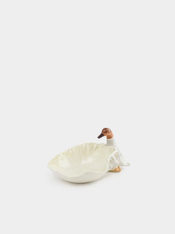 Ыдыс, терең, 20х14х18 см, керамика, ақ-сұр, Үйрек пен жапырақ, Duck, image-0