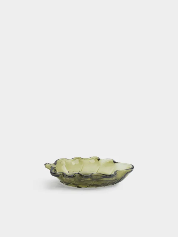 Блюдо, 15х10x3 см, стекло, зеленое, Лист, Leaves, image-3