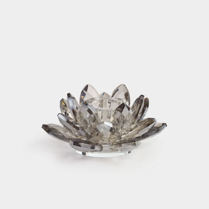 Шам ұстағыш, 11 см, жіңішке шамға арналған, шыны, сұр, Гүл, Crystal flower