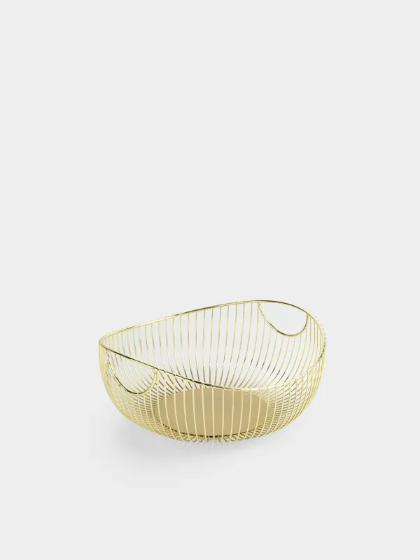 Жеміс себеті, 28 см, тұтқалары бар, металл, алтын, Twist gold, image-2
