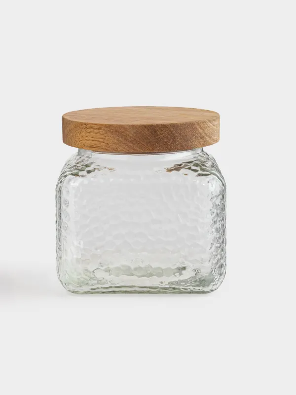 Сусымалы өнімдерге арналған құты, 1,2 л, шыны/ағаш, Ripply wood, image-0