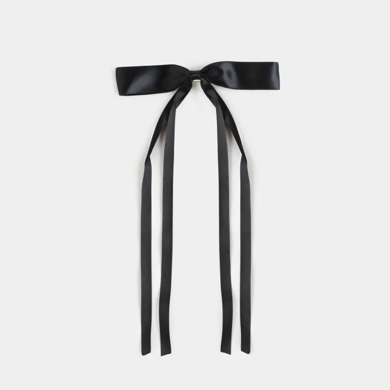 Шаш қыстырғыш, 25 см, сәтен/металл, қара, Бантик, Silk