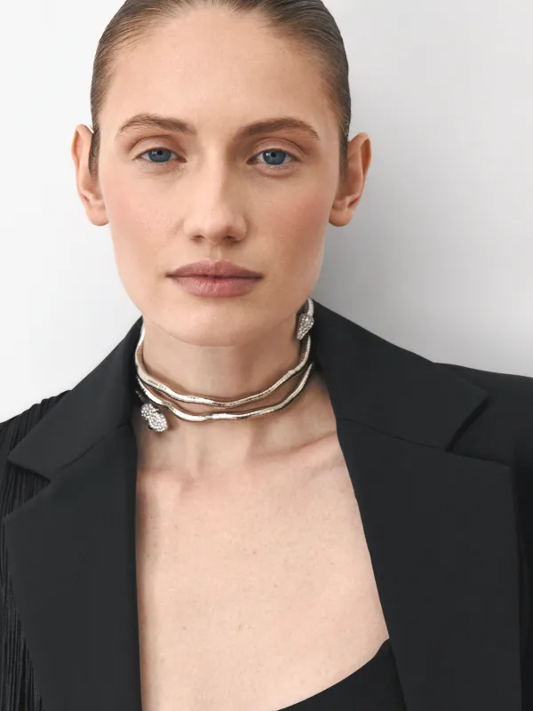Колье, 90 см, металл/стразы, серебристое, Змея, Jewelry snake, image-3