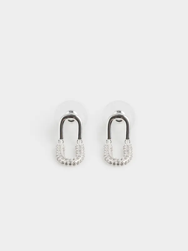 Пуссет сырғалары, 2 см, 2 дана, металл/циркон, күміс түстес, Jewelry crystal, image-2