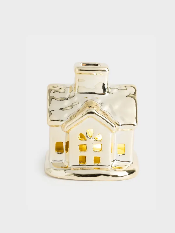 Мүсінше, жарықтандырылған, 7 см, фарфор P, алтын, Үй, House shape, image-0