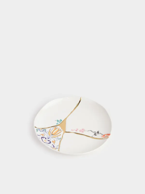 Тіскебасар тәрелкесі, 21 см, фарфор N, ақ және алтын, Кинцуги, Kintsugi, image-1