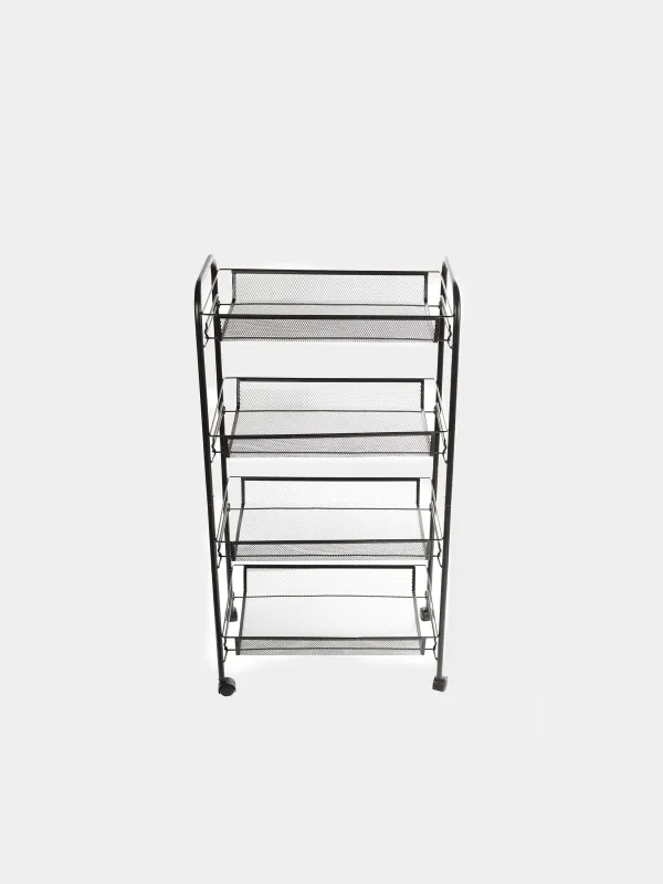Этажерка, 4-х ярусная, 44х26х83 см, на колесах, металл, черная, Compact black, image-1