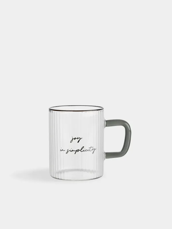 Саптыаяқ, 420 мл, шыны Р, қара тұтқа, Joy in simplicity, Ribby font, image-0