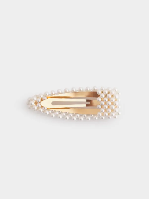Шаш қыстырғыш, 8 см, пластик/металл, сүт түстес, Моншақтар, Pearl, image-1