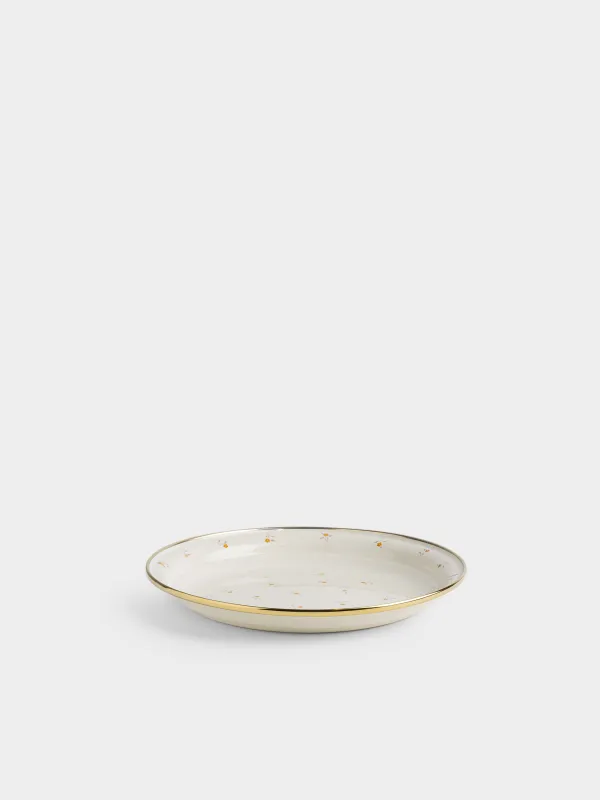 Поднос, 22 см, металл эмалированный, круглый, молочный, Цветы, Enamel florets, image-0