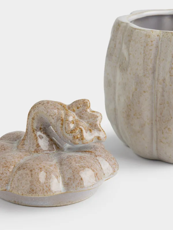Емкость для хранения, 12х15 см, 880 мл, фарфор P, бежевая, Тыква с листом, Foggy forest, image-1