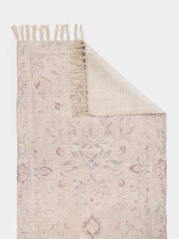 Кілем, 70x115 см, шашақты, мақта/полиэстер, бежевый түсті, гүлдер, Print, image-1