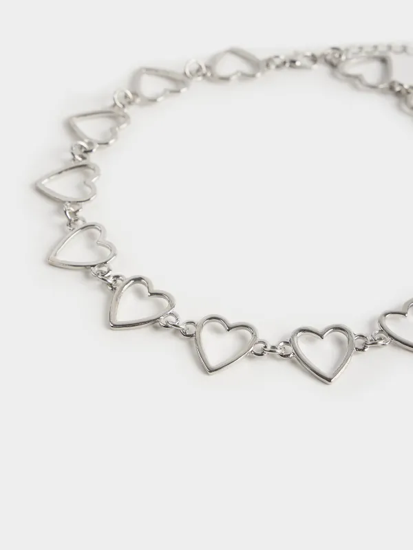 Тізбек, 43 см, металл, күміс, Жүректер, Jewelry heart, image-1