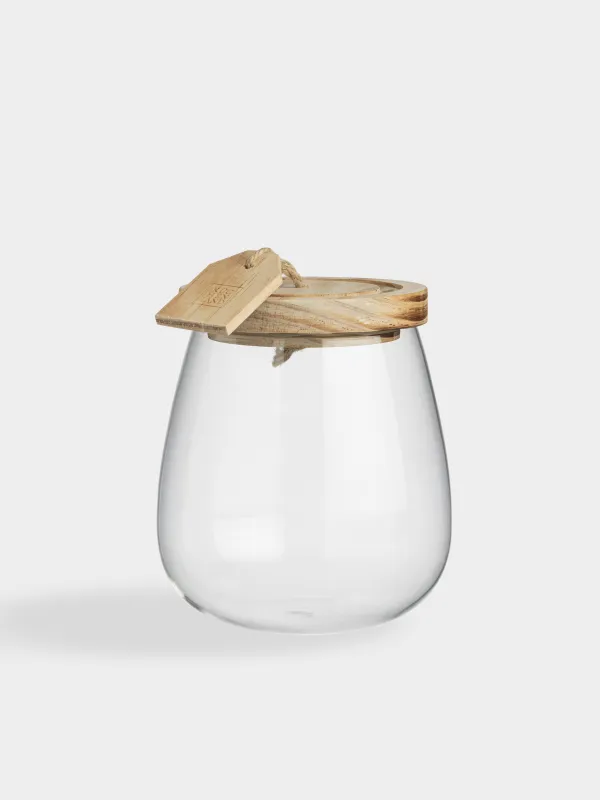 Банка для сыпучих продуктов, 1 л, стекло Б/дерево, Clear wood, image-0