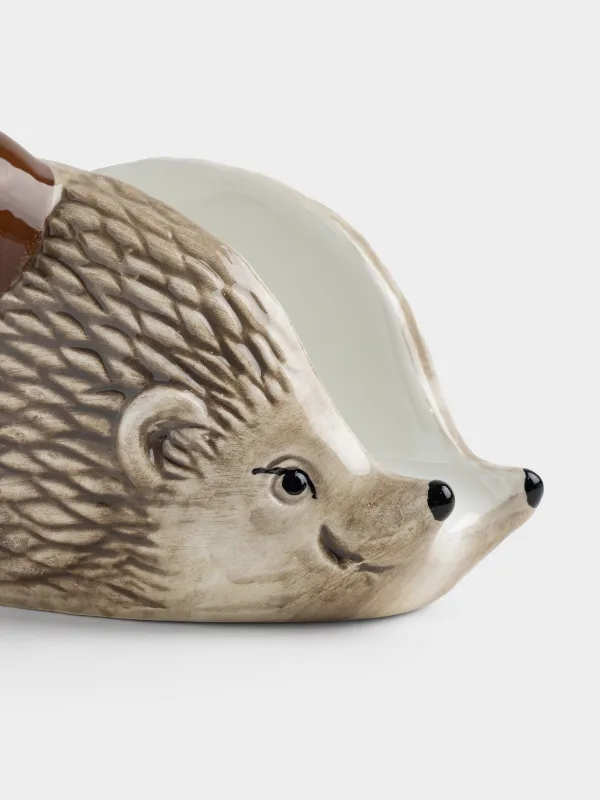 Салфетница, 14 см, керамика D, коричневая, Еж с грибом, Hedgehog, image-1