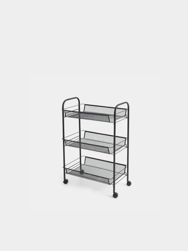 Этажерка, 3-х ярусная, 44х26х63 см, на колесах, сталь/пластик, черная, Compact black, image-0