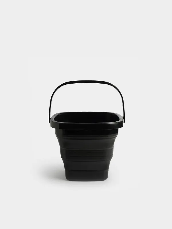 Жиналмалы шелек, 5 л, пластик/резеңке, төртбұрышты, қара, Foldaway black, image-1