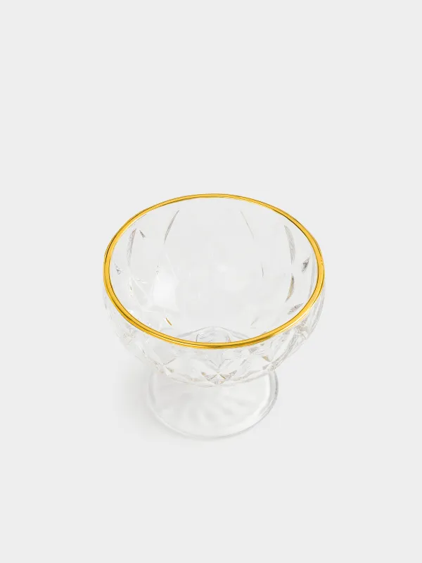 Креманка, 11 см, 320 мл, стекло P, с золотистым кантом, Rhomb gold, image-3