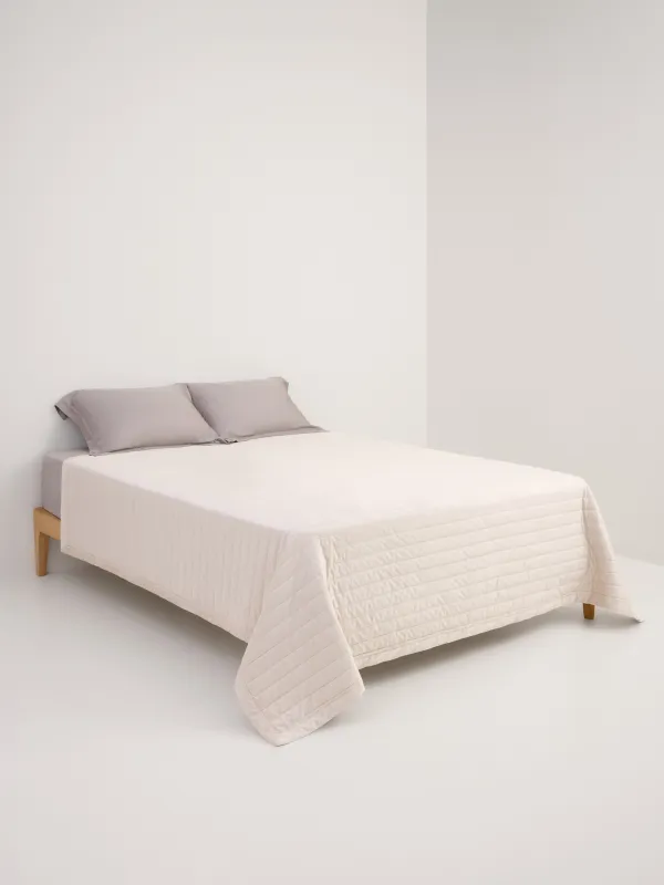Көрпе, 220х240 см, көрпе, кордюр / микрофибра, бежевый, жолақтар, Stitch velvet, image-2