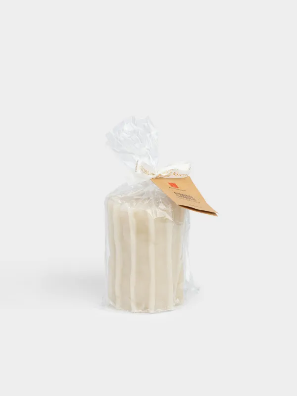 Шам, 8x10 см, цилиндрлік, сүт түстес, Ribbed candle, image-3