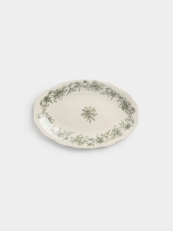 Ыдыс, 26х17 см, фарфор Р, сопақ, сарғылт-қоңыр, Жасыл гүлдер, Green lace, image-1
