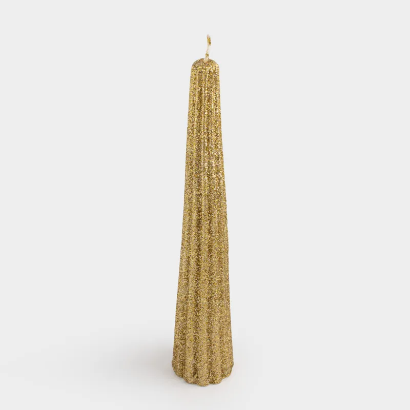 Свеча, 25 см, тонкая, с блестками, Ribbed candle
