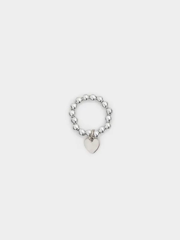 Сақина, size S-M, бірыңғай өлшем, пластик, күміс, Жүрек, Pearl heart, image-0