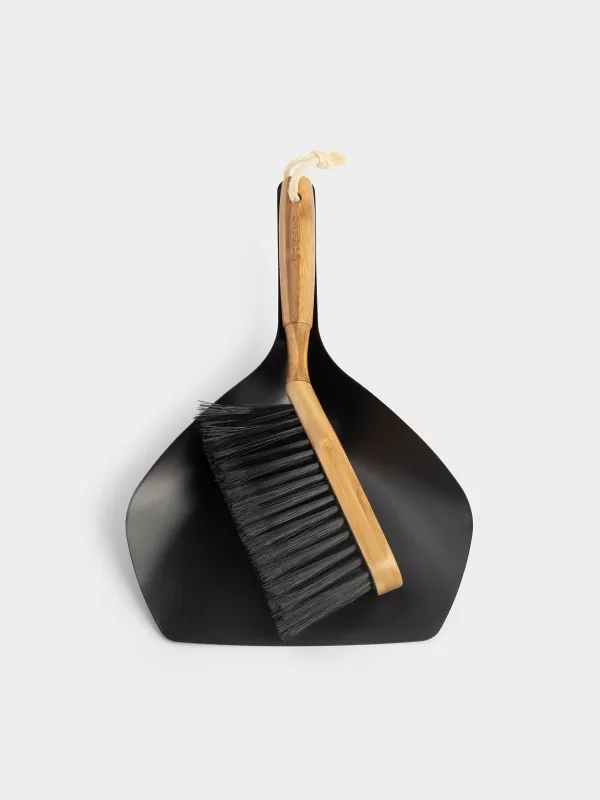 Щетка для мусора, с совком, 33 см, пластик/бамбук/сталь, черная, Black clean, image-0