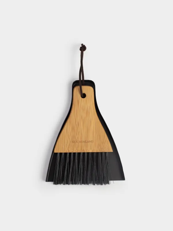 Щетка для мусора, с совком, 17 см, пластик/бамбук/сталь, черная, Black clean, image-0